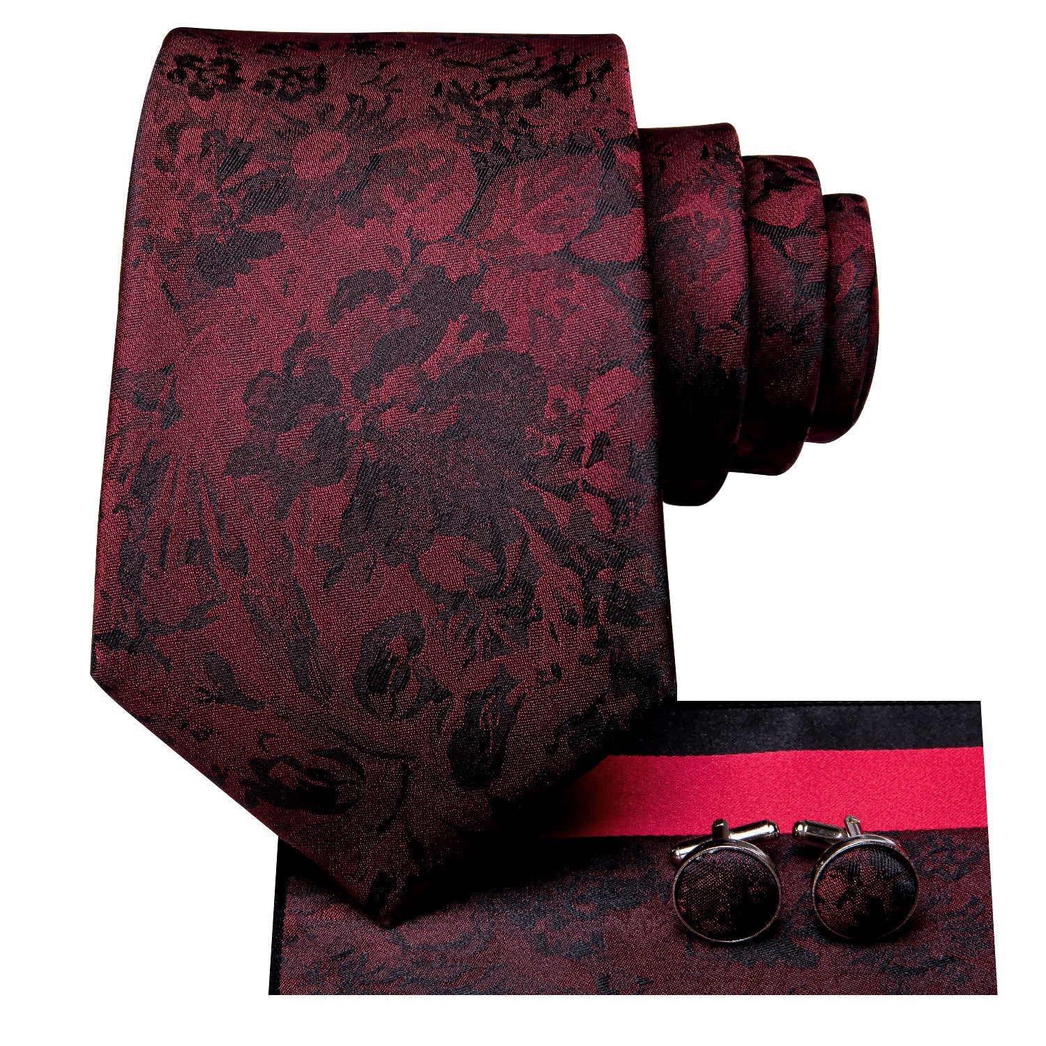 GentCrest Black Floral Tie Hanky Cufflinks Set - Image 4
