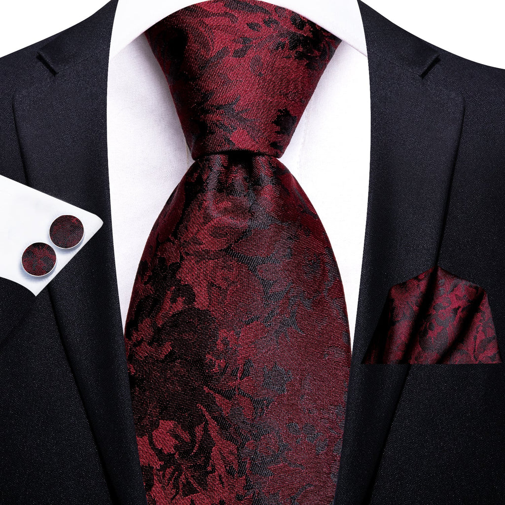 GentCrest Black Floral Tie Hanky Cufflinks Set - Image 3