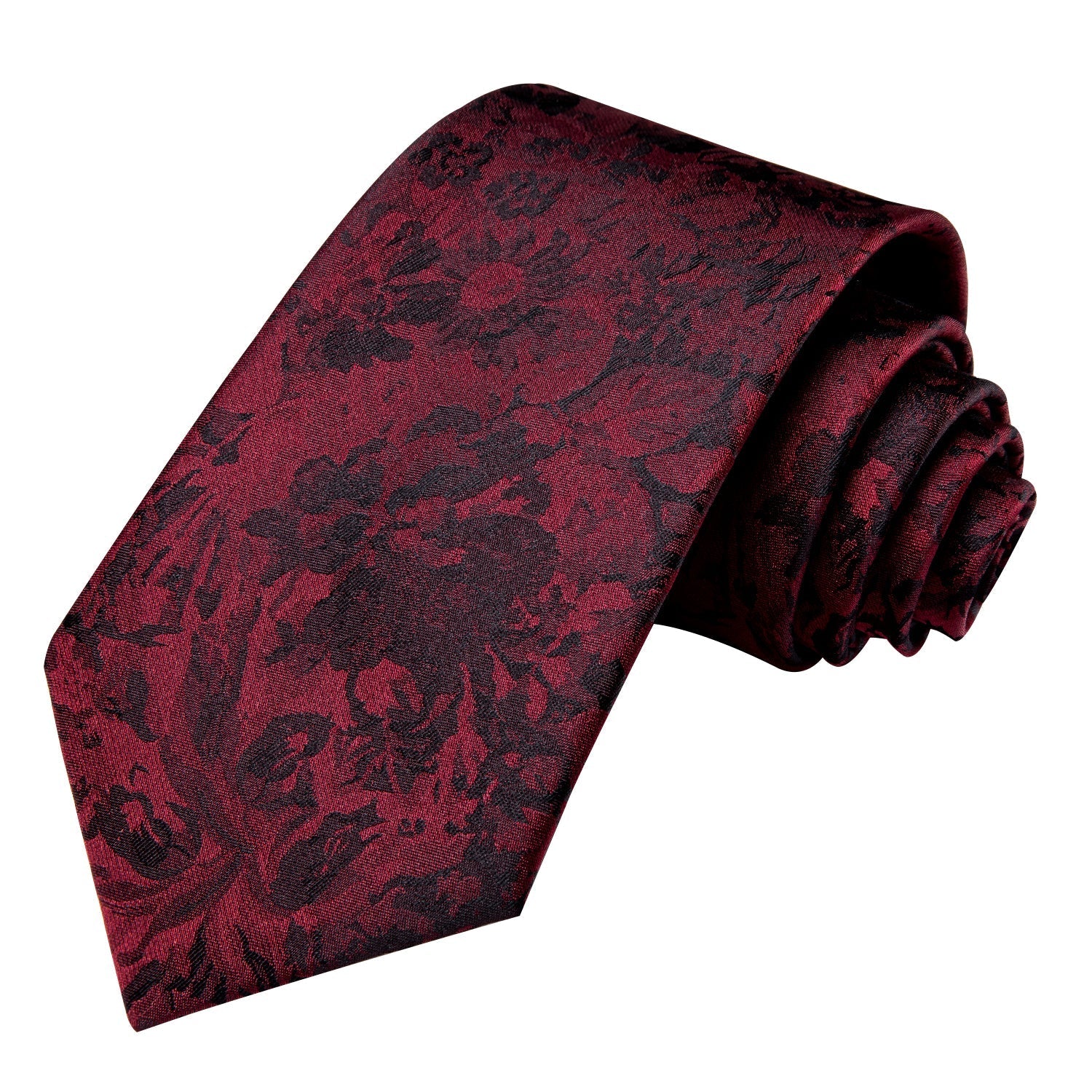 Red and Black Floral Silk Tie Set - GentCrest - View 3