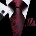 Red and Black Floral Silk Tie Set - GentCrest