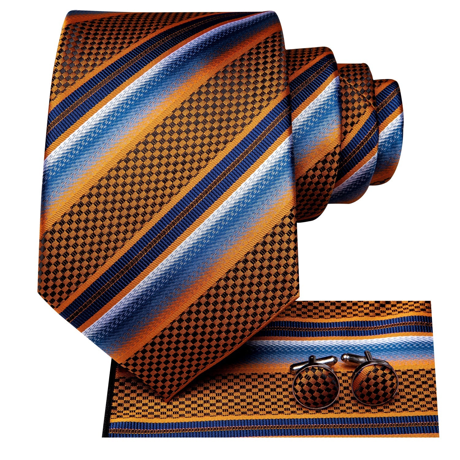GentCrest Blue Striped Tie Hanky Cufflinks Set - Image 3