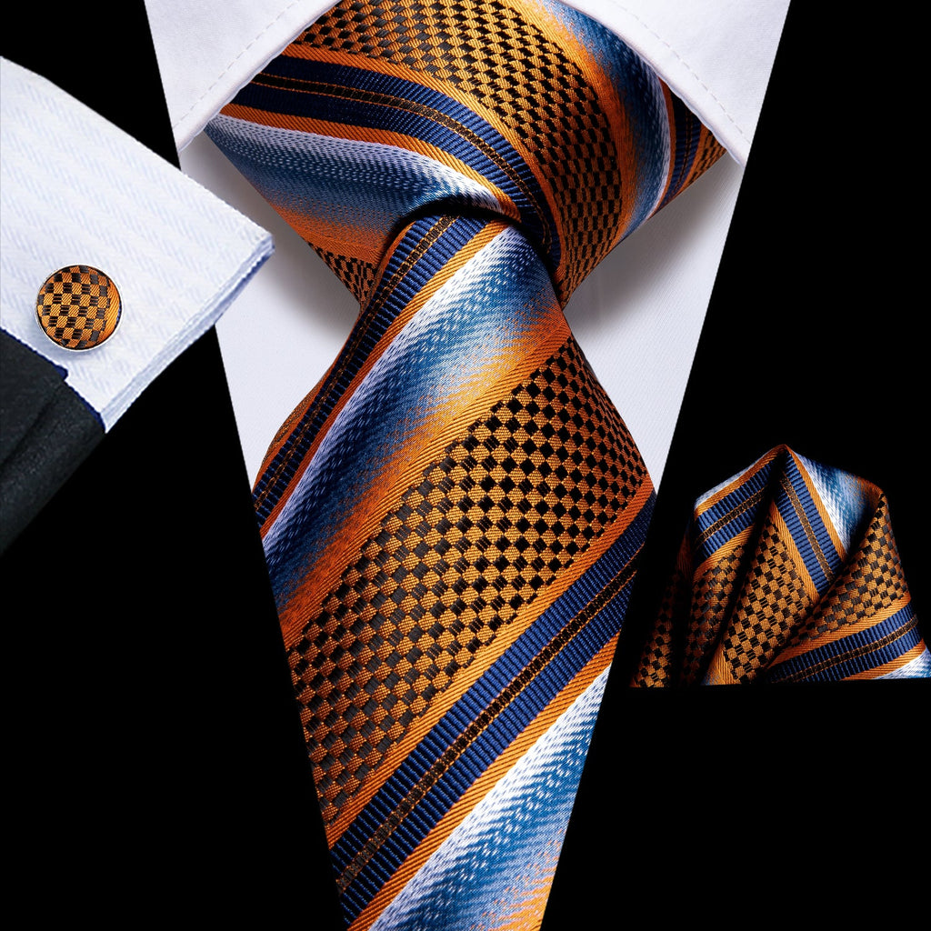 GentCrest Blue Striped Tie Hanky Cufflinks Set - Image 1