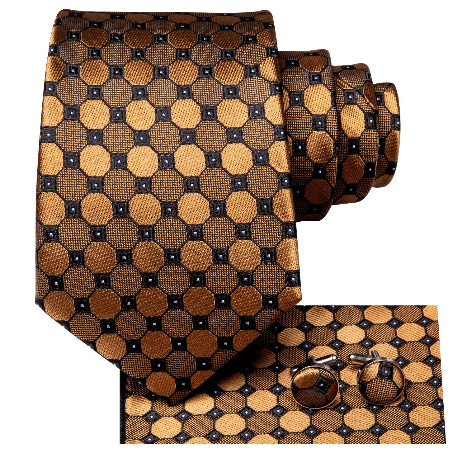 GentCrest Gold Plaid Tie Hanky Cufflinks Set - Image 6