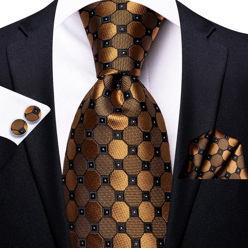 GentCrest Gold Plaid Tie Hanky Cufflinks Set - Image 1