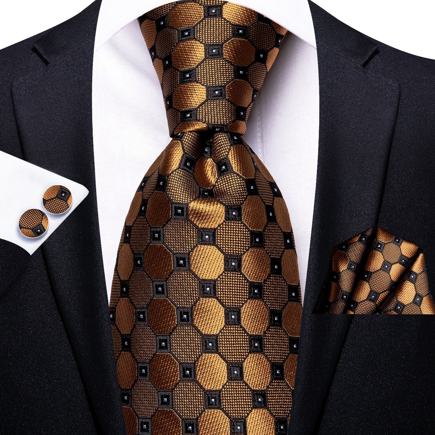 Golden Plaid Silk Tie Set - GentCrest