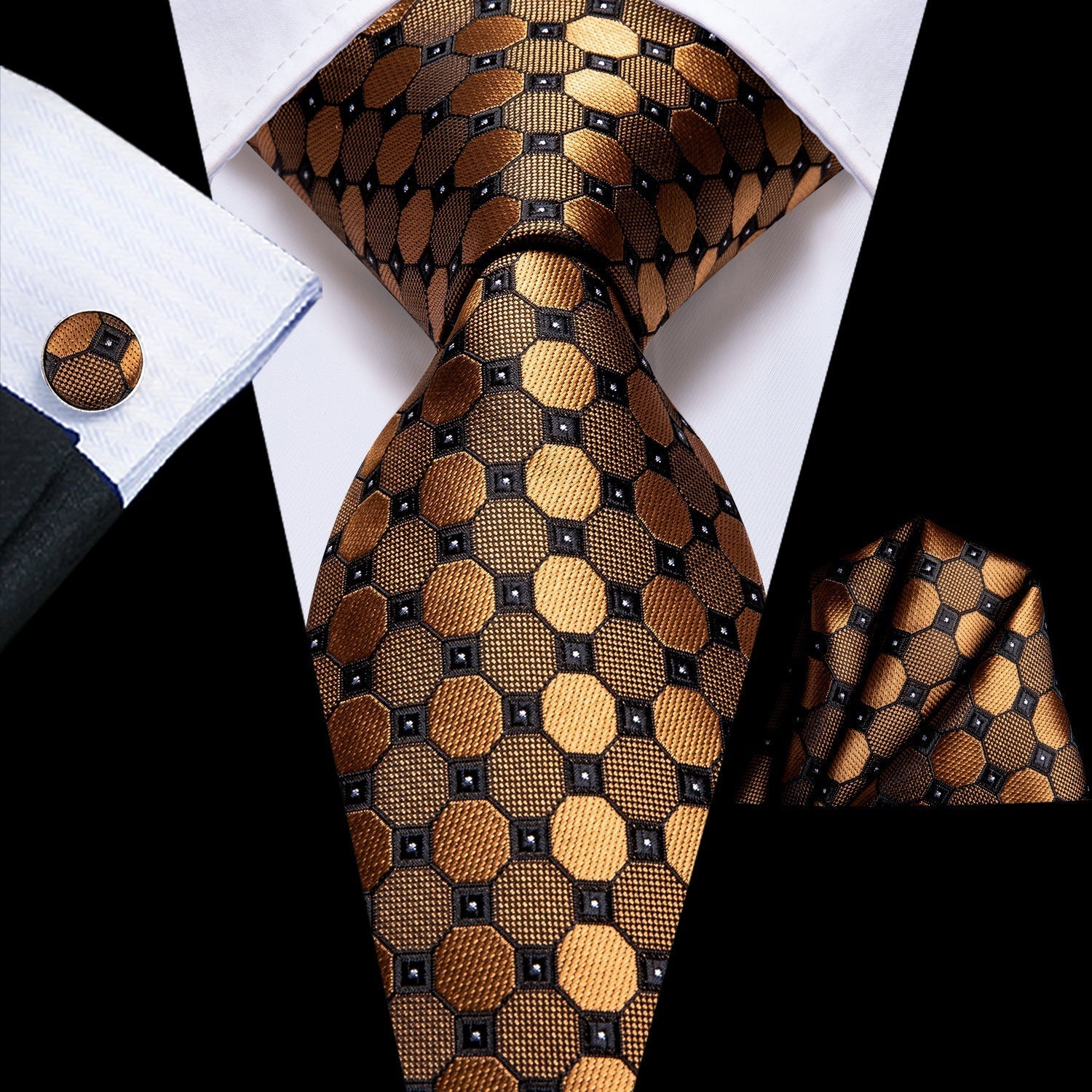 Golden Plaid Silk Tie Set - GentCrest - View 4