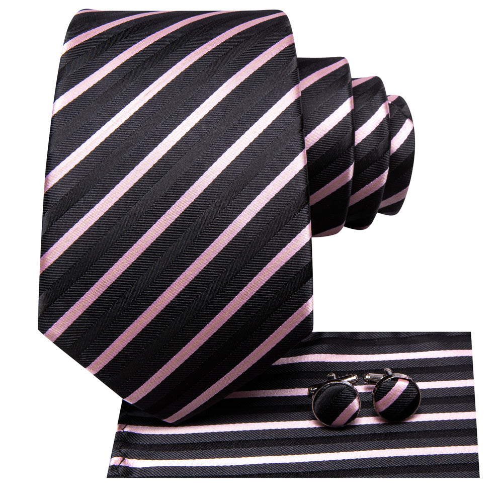 GentCrest Black Striped Tie Hanky Cufflinks Set - Image 4