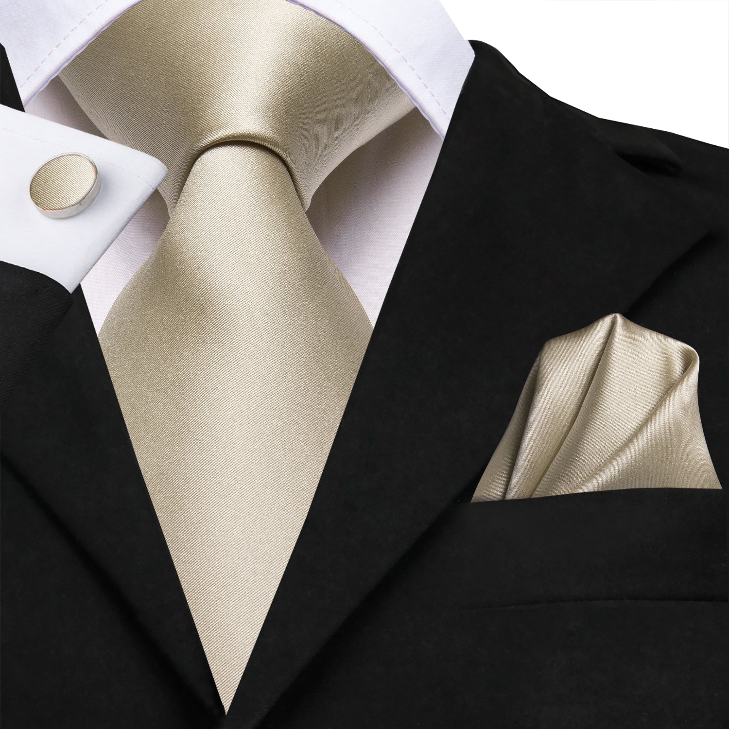 GentCrest Champagne Solid Tie Hanky Cufflinks Set - Image 9