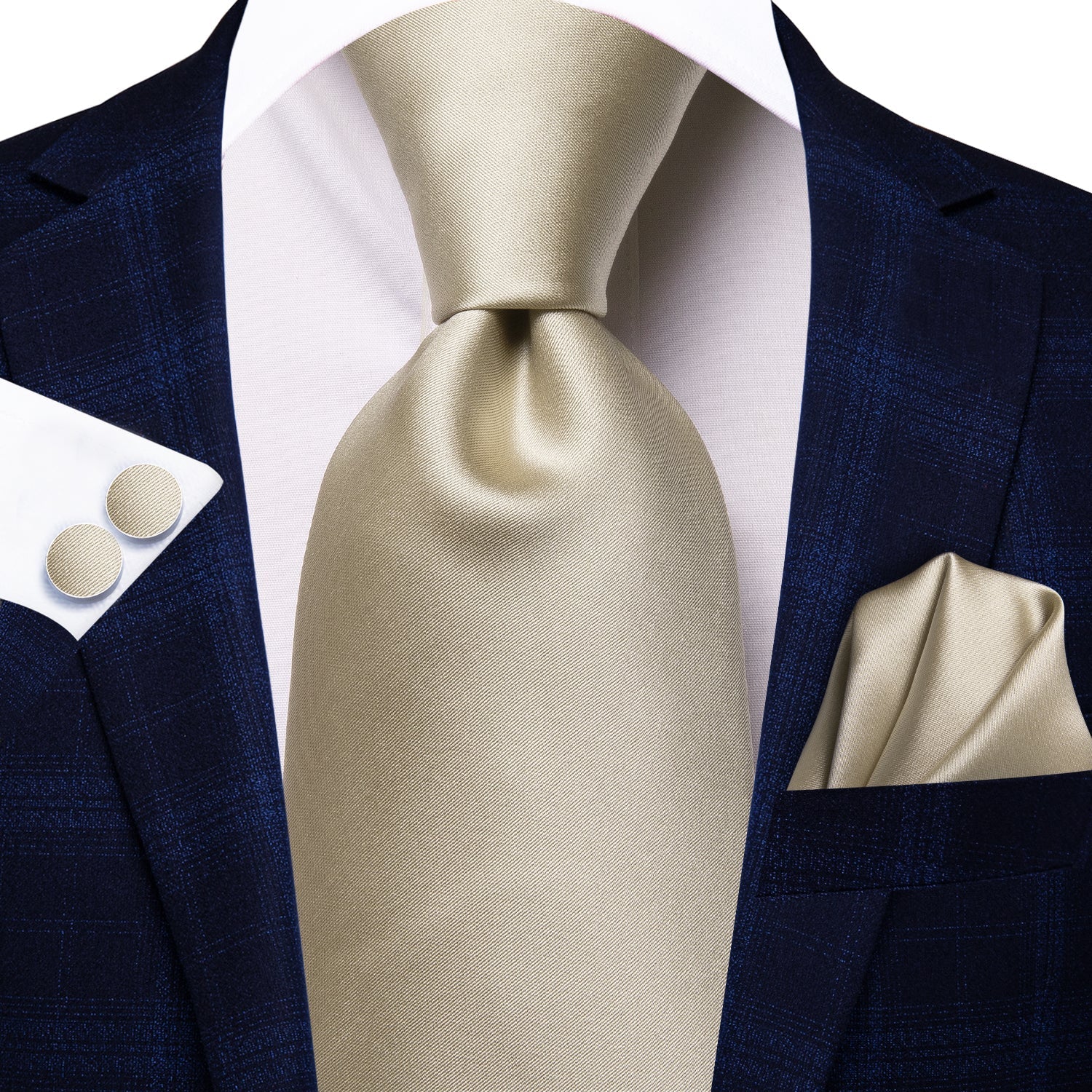 GentCrest Champagne Solid Tie Hanky Cufflinks Set - Image 1