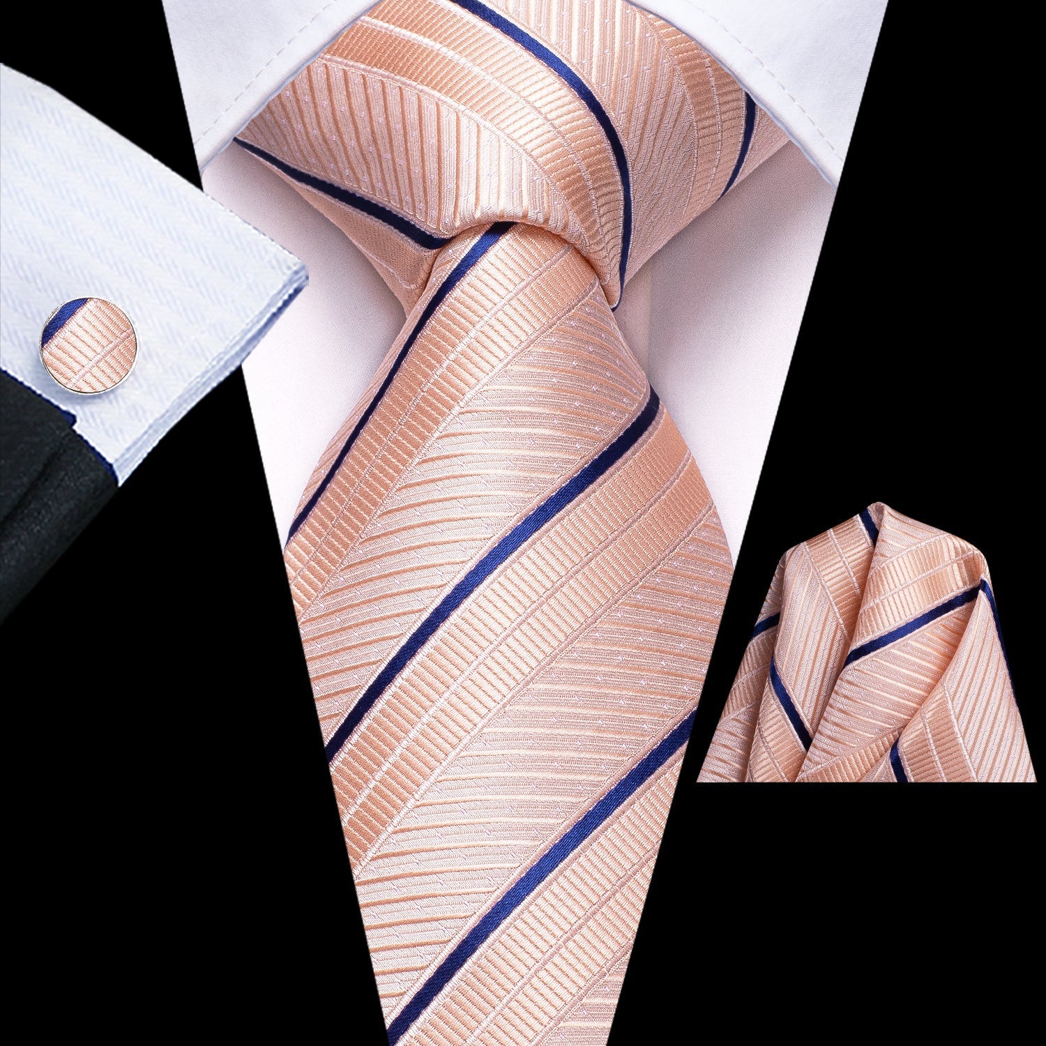GentCrest Blue Striped Tie Hanky Cufflinks Set - Image 1