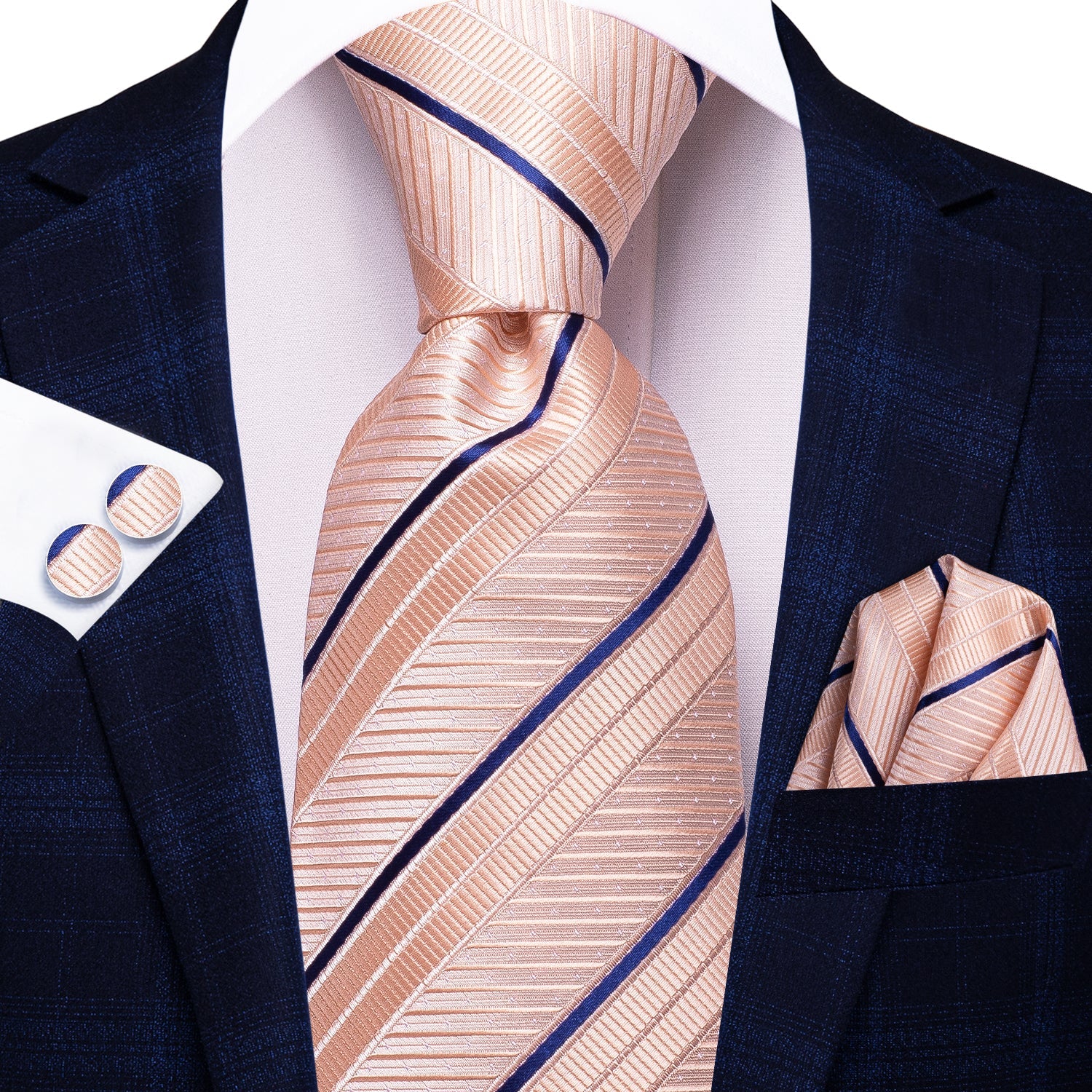 GentCrest Blue Striped Tie Hanky Cufflinks Set - Image 2