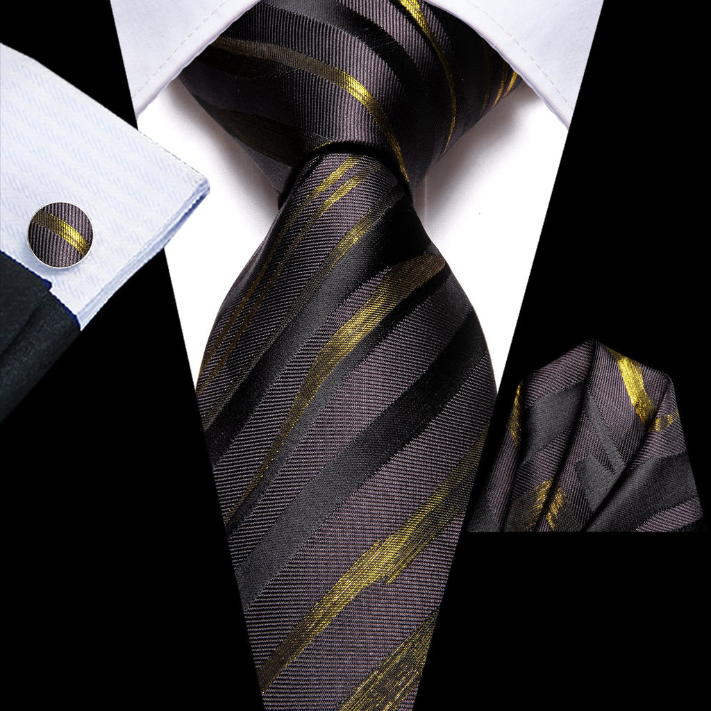 GentCrest Black Striped Tie Hanky Cufflinks Set - Image 1