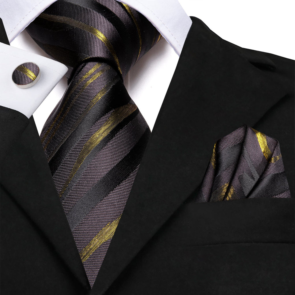 GentCrest Black Striped Tie Hanky Cufflinks Set - Image 2