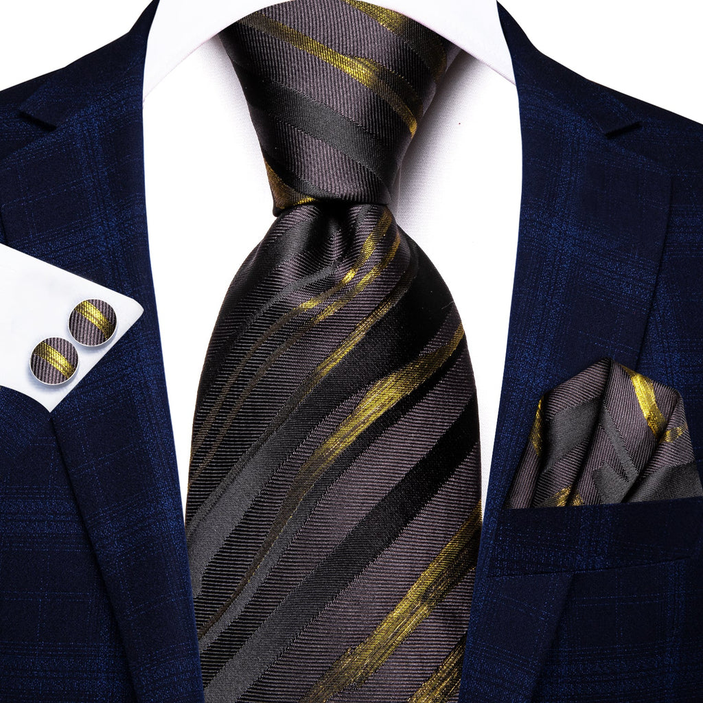 GentCrest Black Striped Tie Hanky Cufflinks Set - Image 3