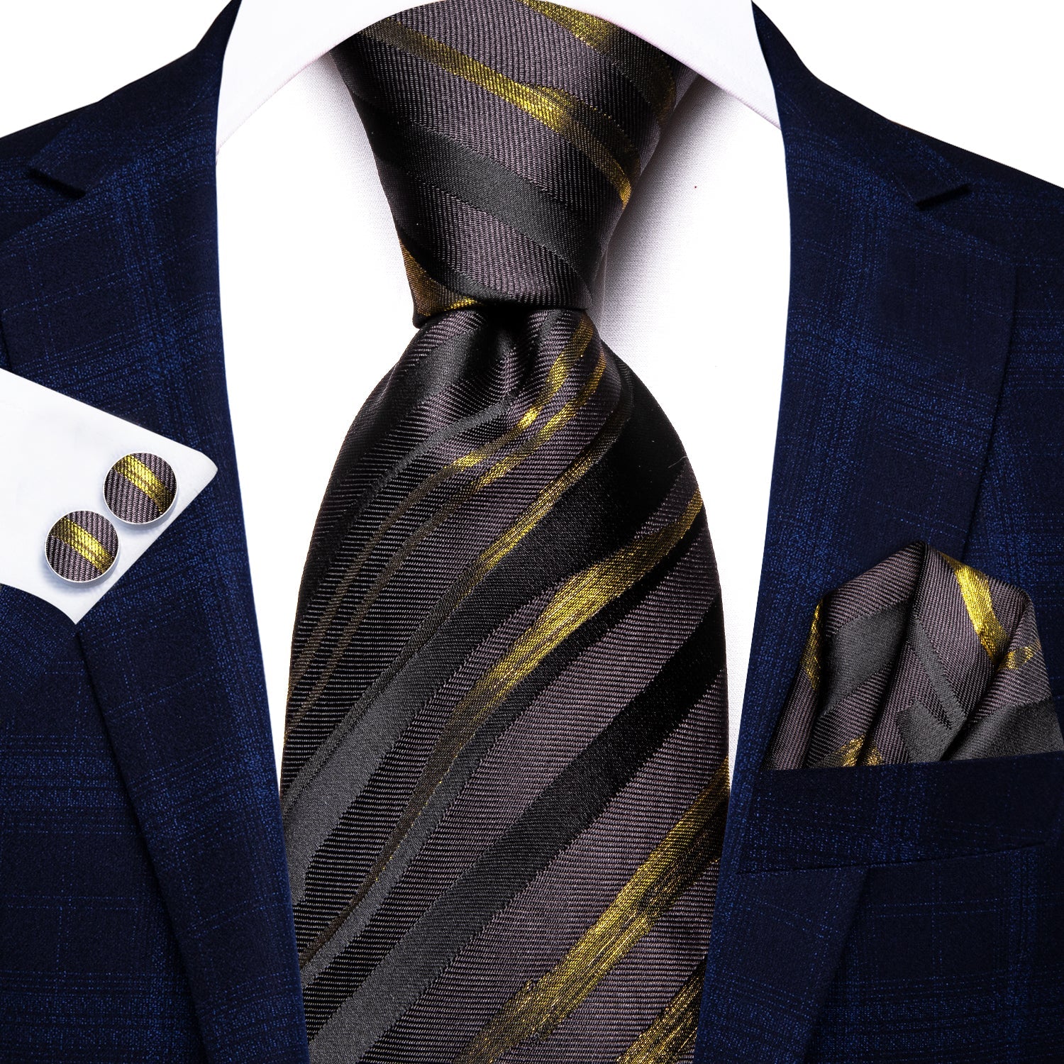 GentCrest Black Striped Tie Hanky Cufflinks Set - Image 3