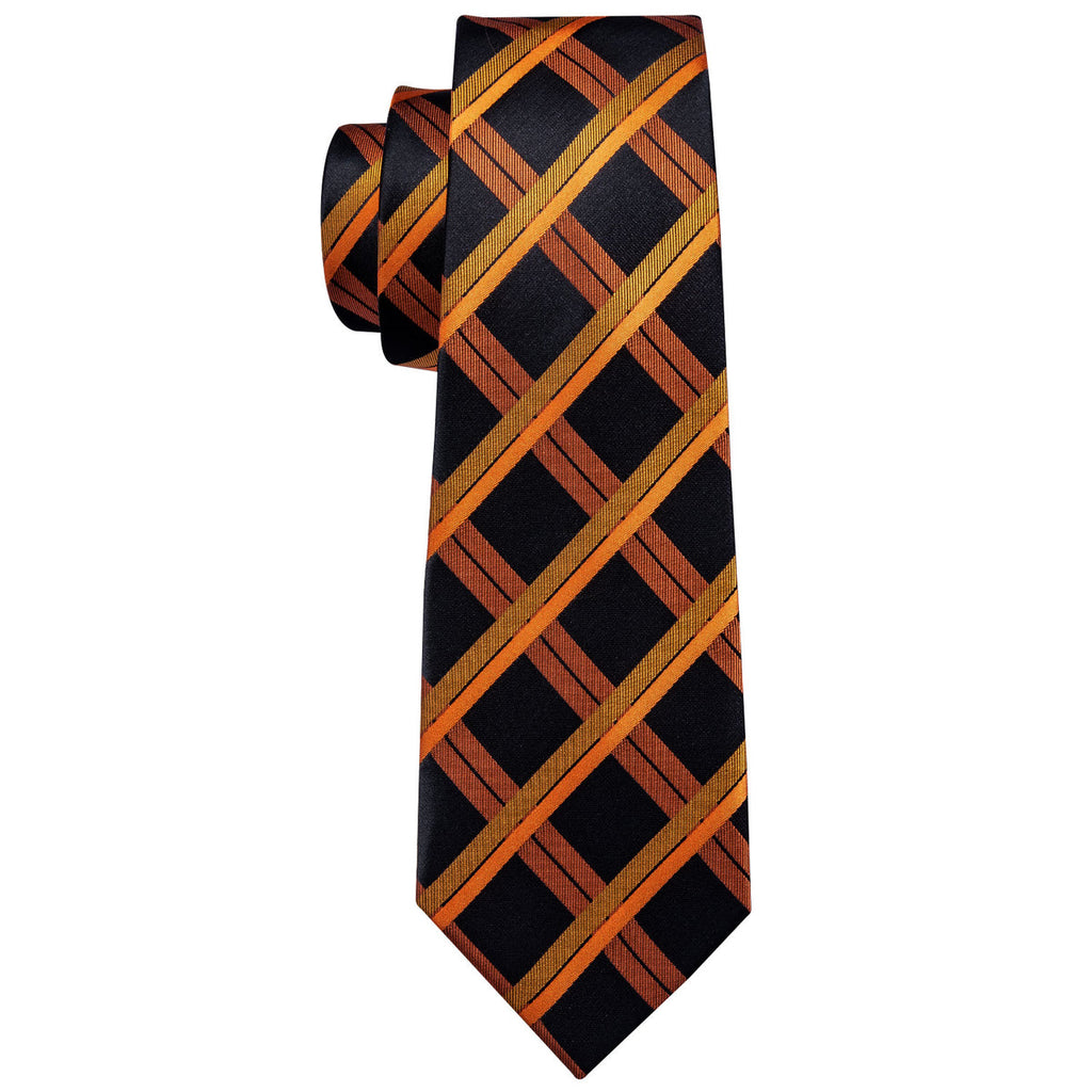 Orange and Black Plaid Silk Tie Set - GentCrest - View 3