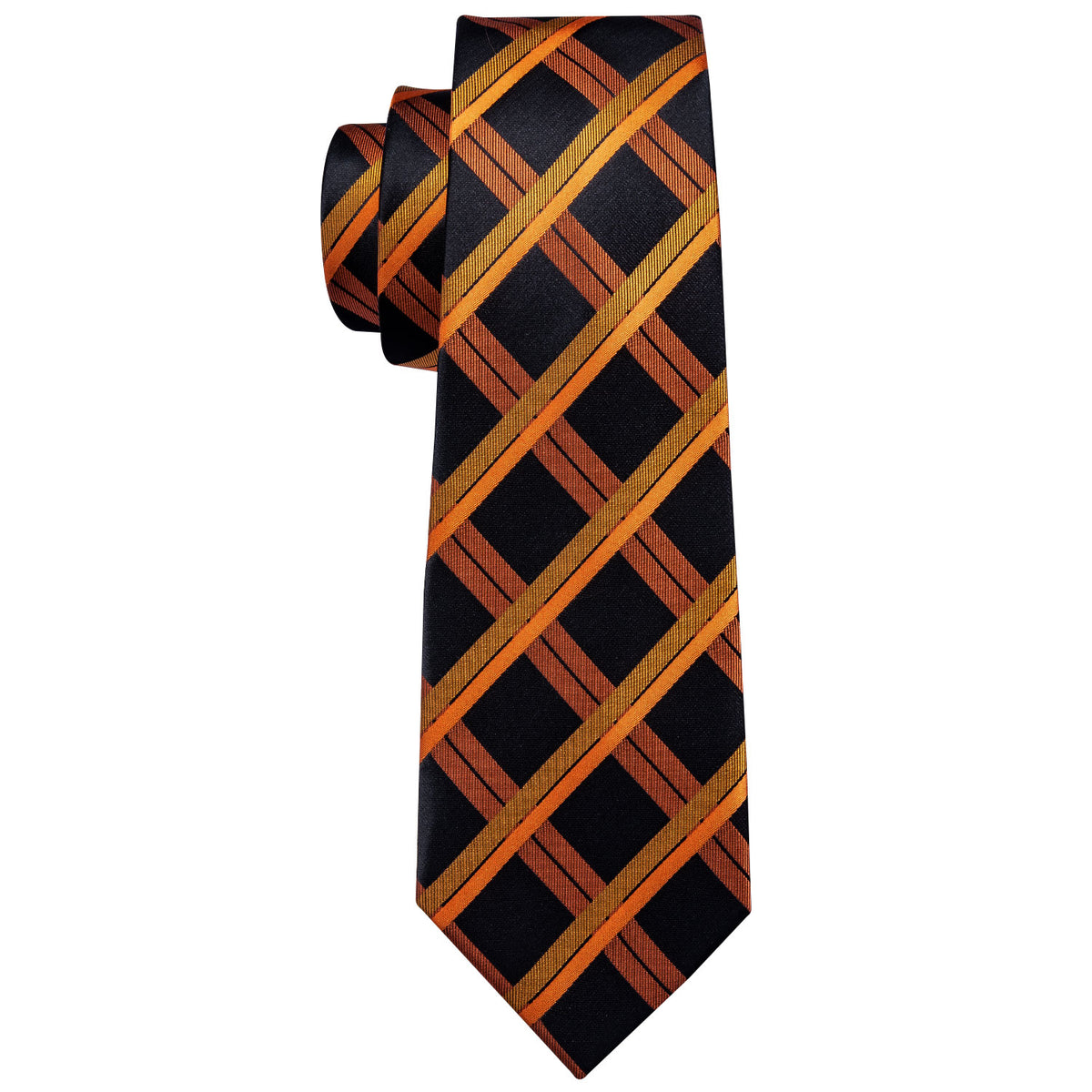 Orange and Black Plaid Silk Tie Set - GentCrest - View 3