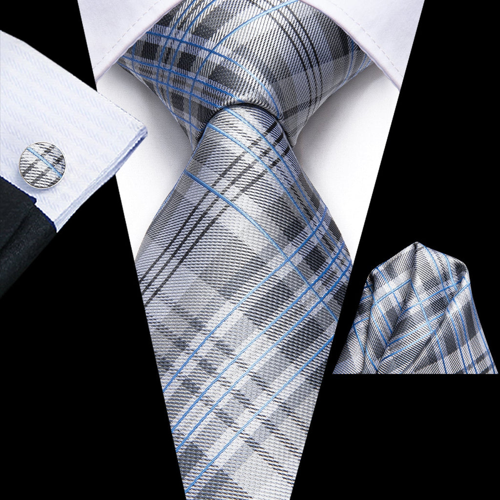GentCrest Grey Plaid Tie Hanky Cufflinks Set - Image 1