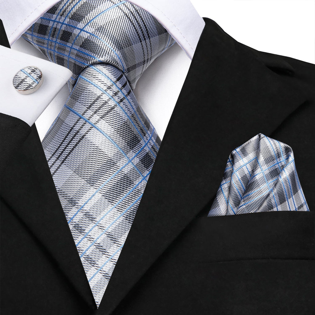 GentCrest Grey Plaid Tie Hanky Cufflinks Set - Image 2