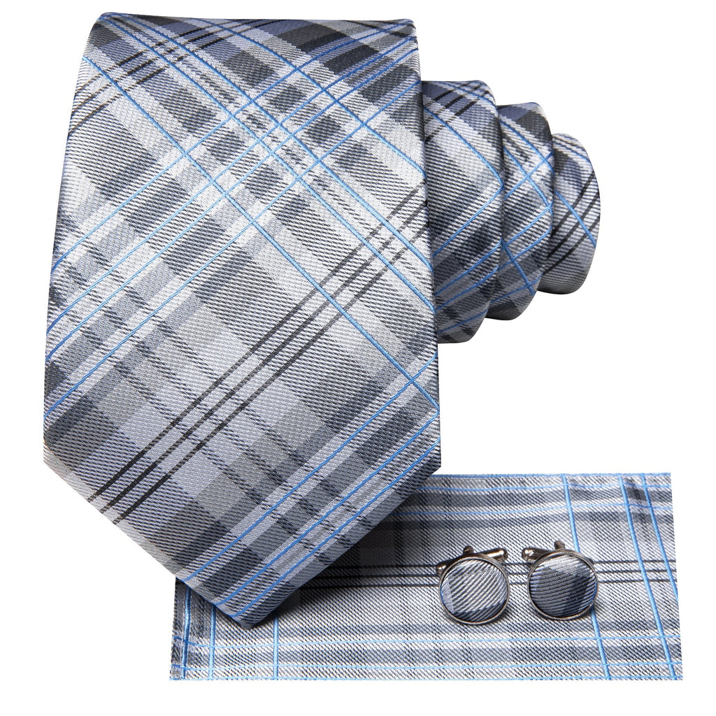 GentCrest Grey Plaid Tie Hanky Cufflinks Set - Image 3