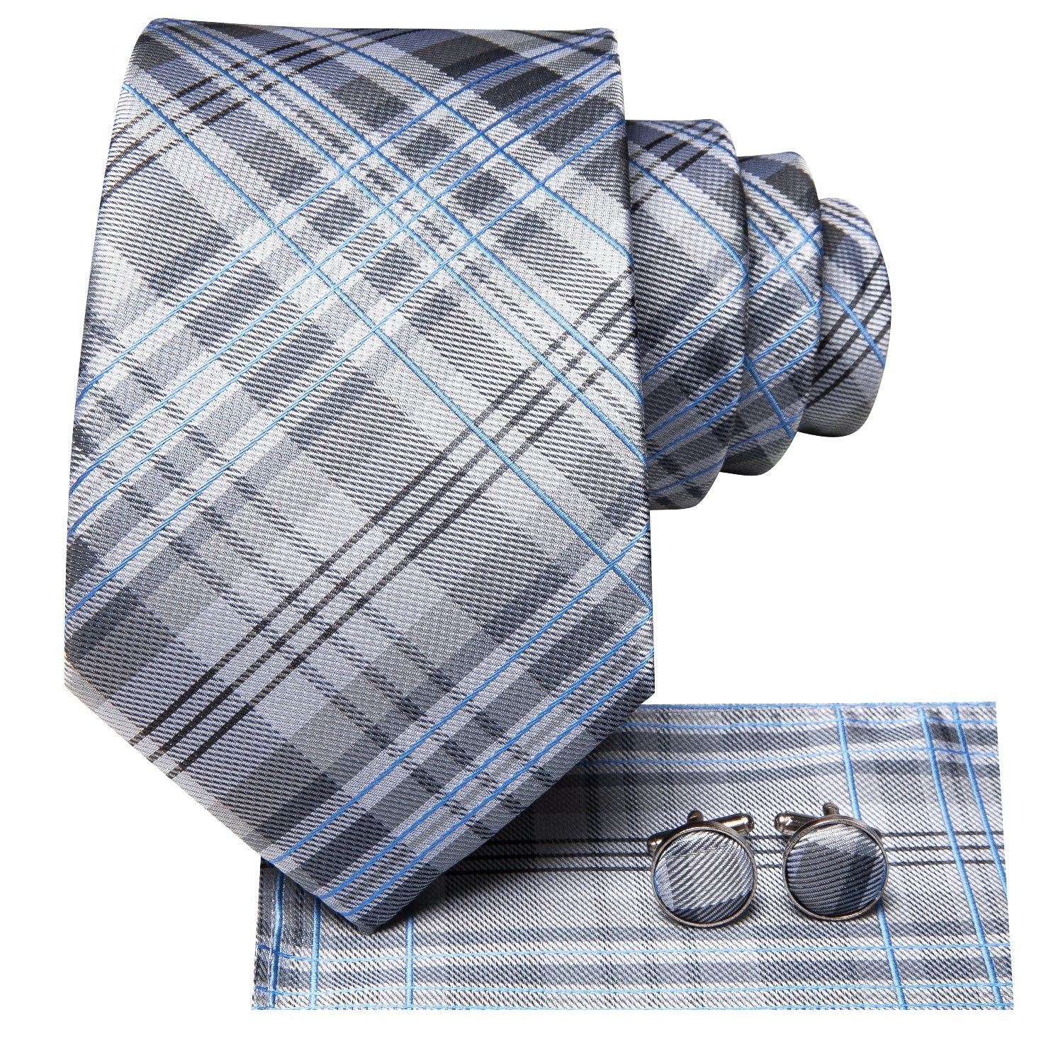 GentCrest Grey Plaid Tie Hanky Cufflinks Set - Image 3