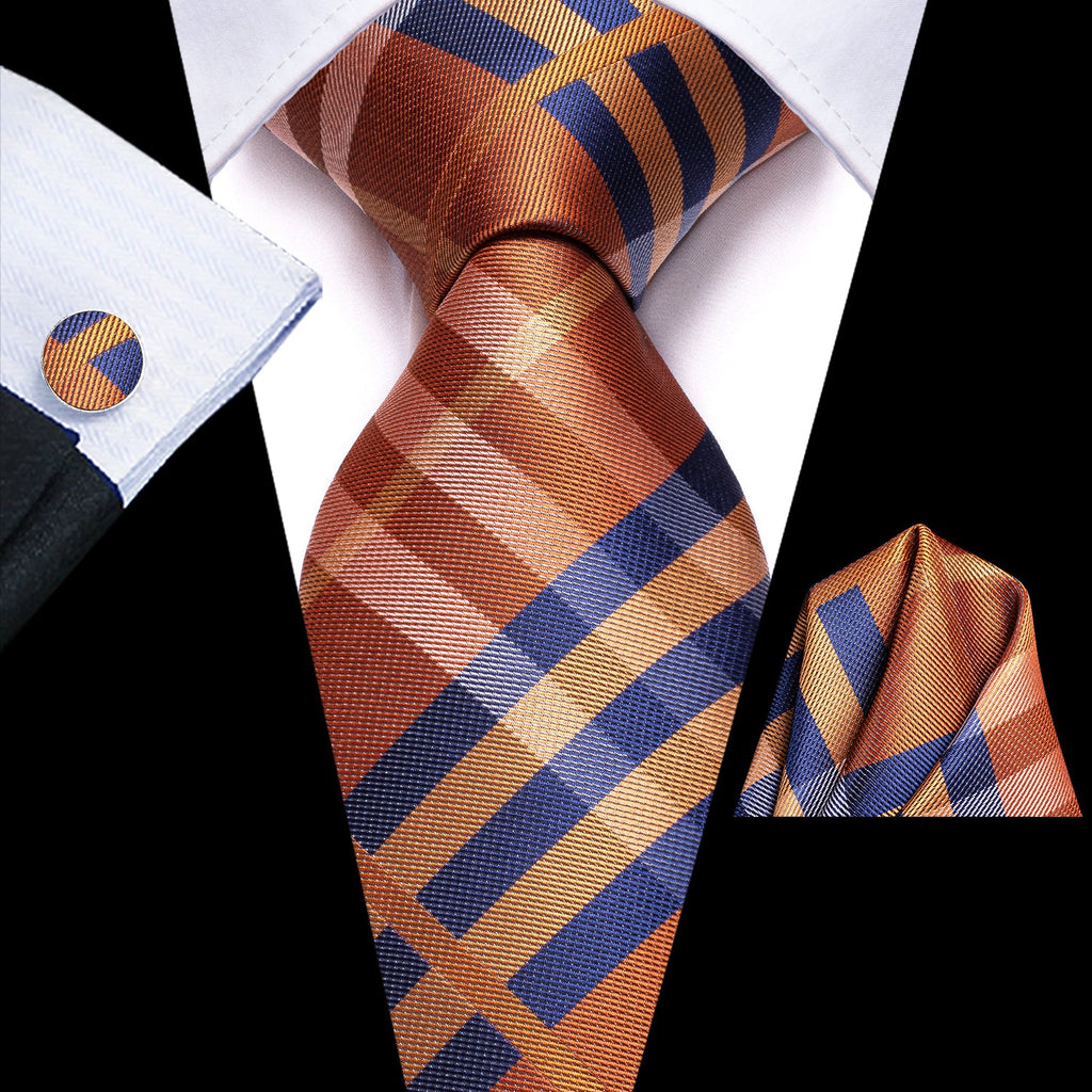 GentCrest Blue Plaid Tie Hanky Cufflinks Set - Image 1