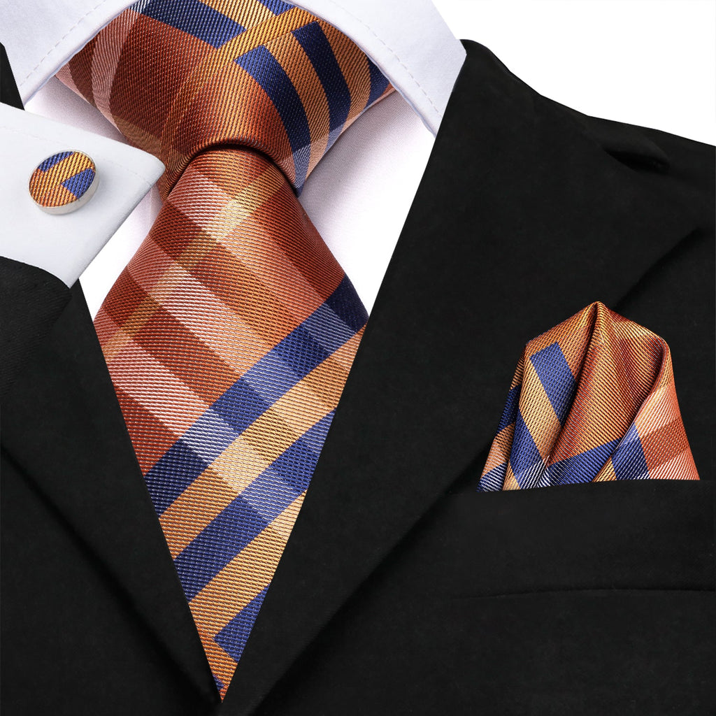 GentCrest Blue Plaid Tie Hanky Cufflinks Set - Image 3