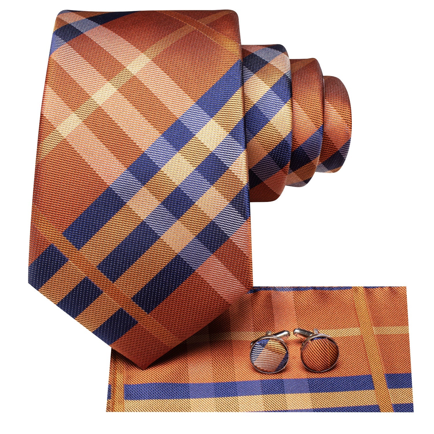 GentCrest Blue Plaid Tie Hanky Cufflinks Set - Image 3