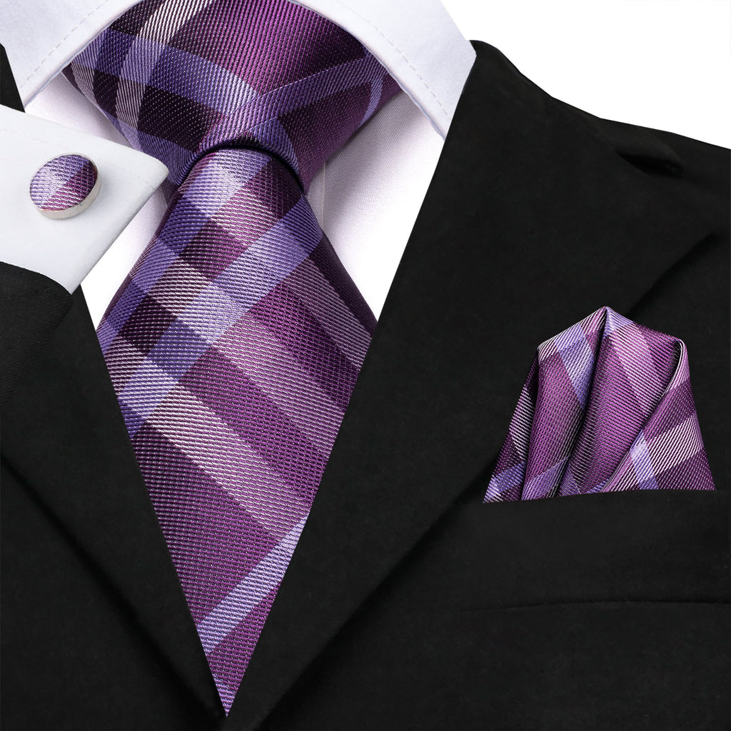 GentCrest Purple Plaid Tie Hanky Cufflinks Set - Image 2