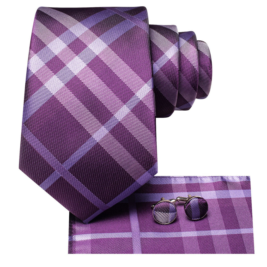 GentCrest Purple Plaid Tie Hanky Cufflinks Set - Image 3