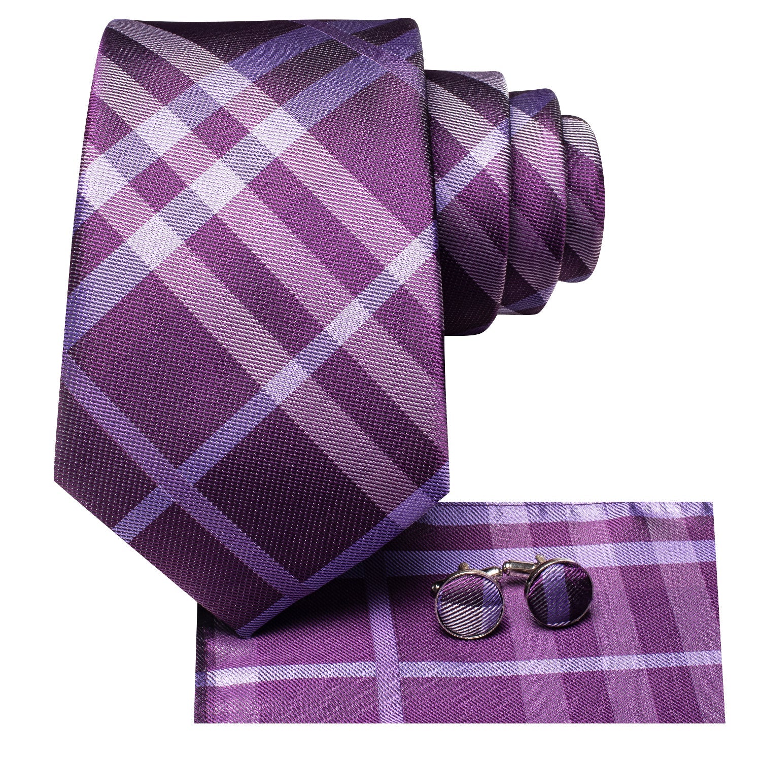 GentCrest Purple Plaid Tie Hanky Cufflinks Set - Image 3