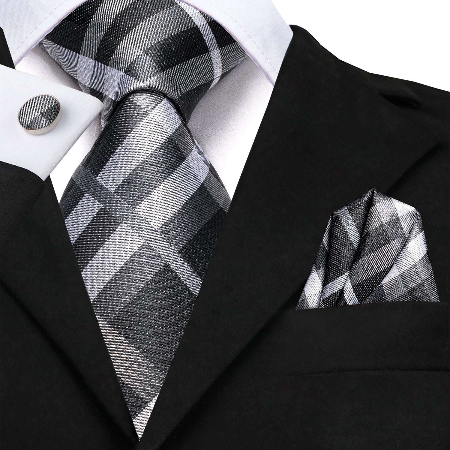 GentCrest Grey Plaid Tie Hanky Cufflinks Set - Image 2
