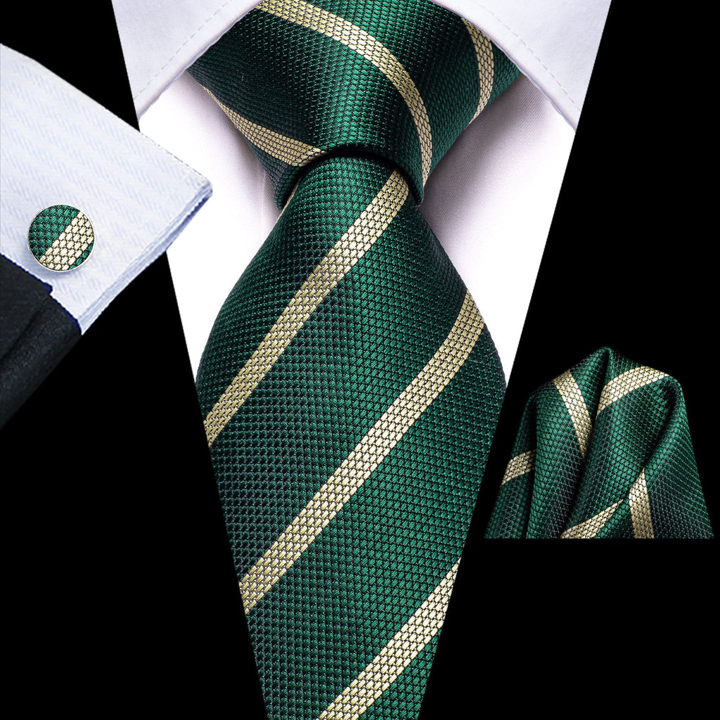 GentCrest Green Striped Tie Hanky Cufflinks Set - Image 1