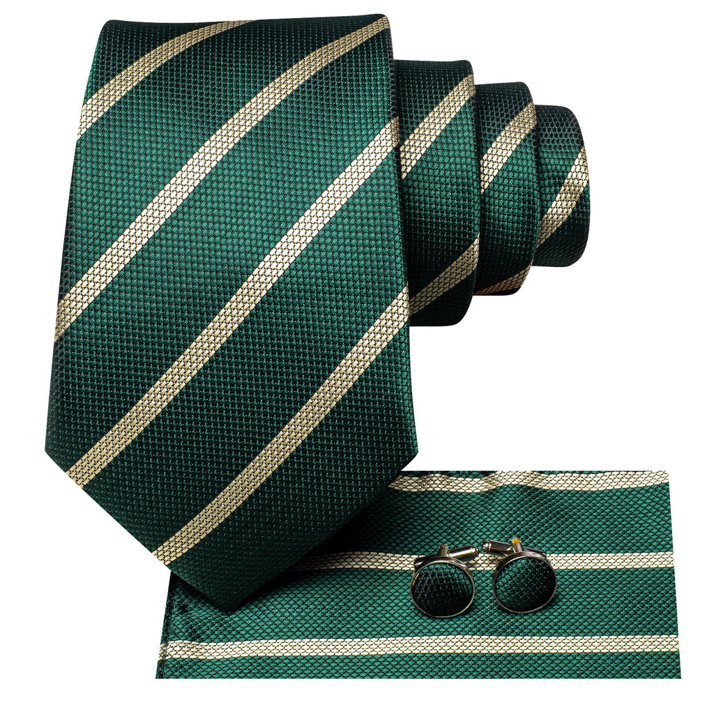 GentCrest Green Striped Tie Hanky Cufflinks Set - Image 3