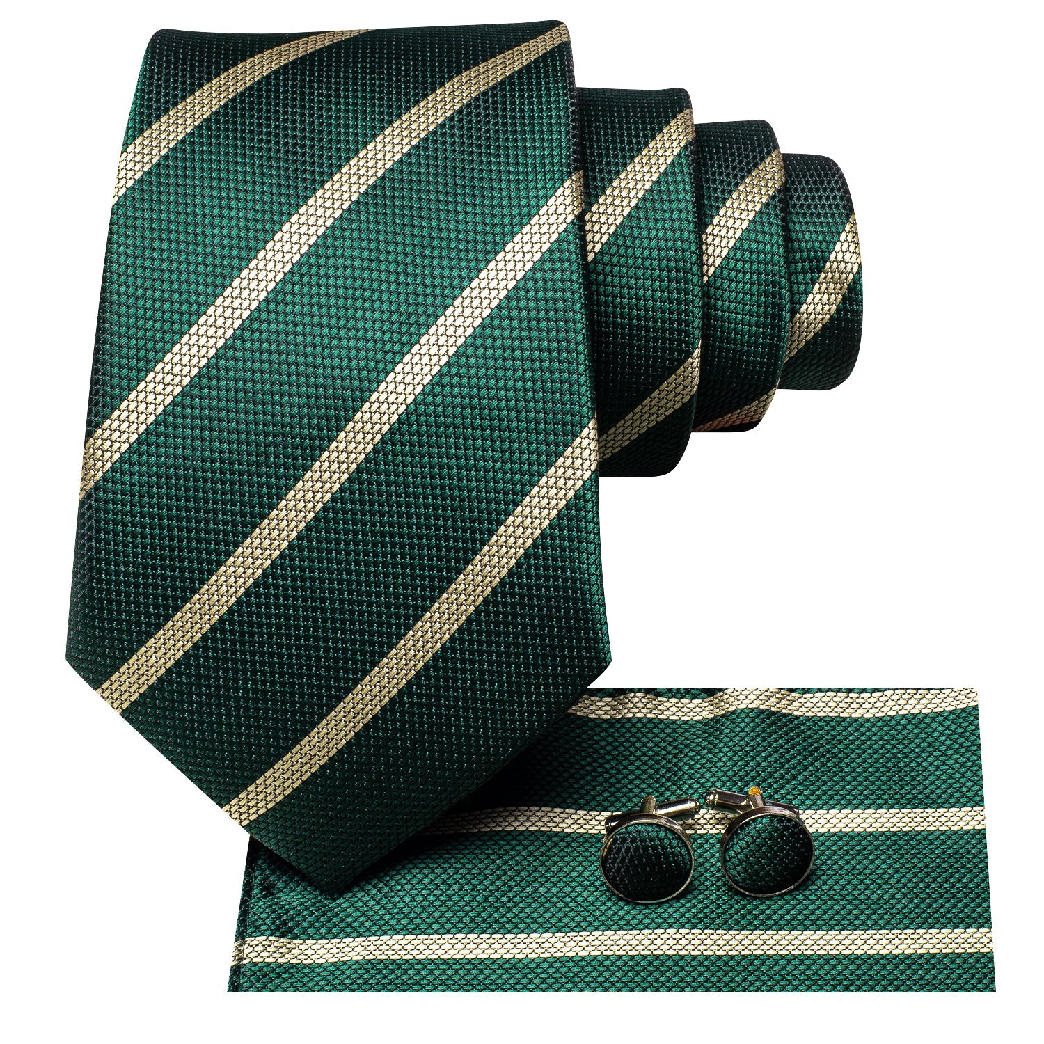 GentCrest Green Striped Tie Hanky Cufflinks Set - Image 3