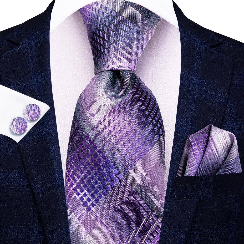GentCrest Purple Plaid Tie Hanky Cufflinks Set - Image 2