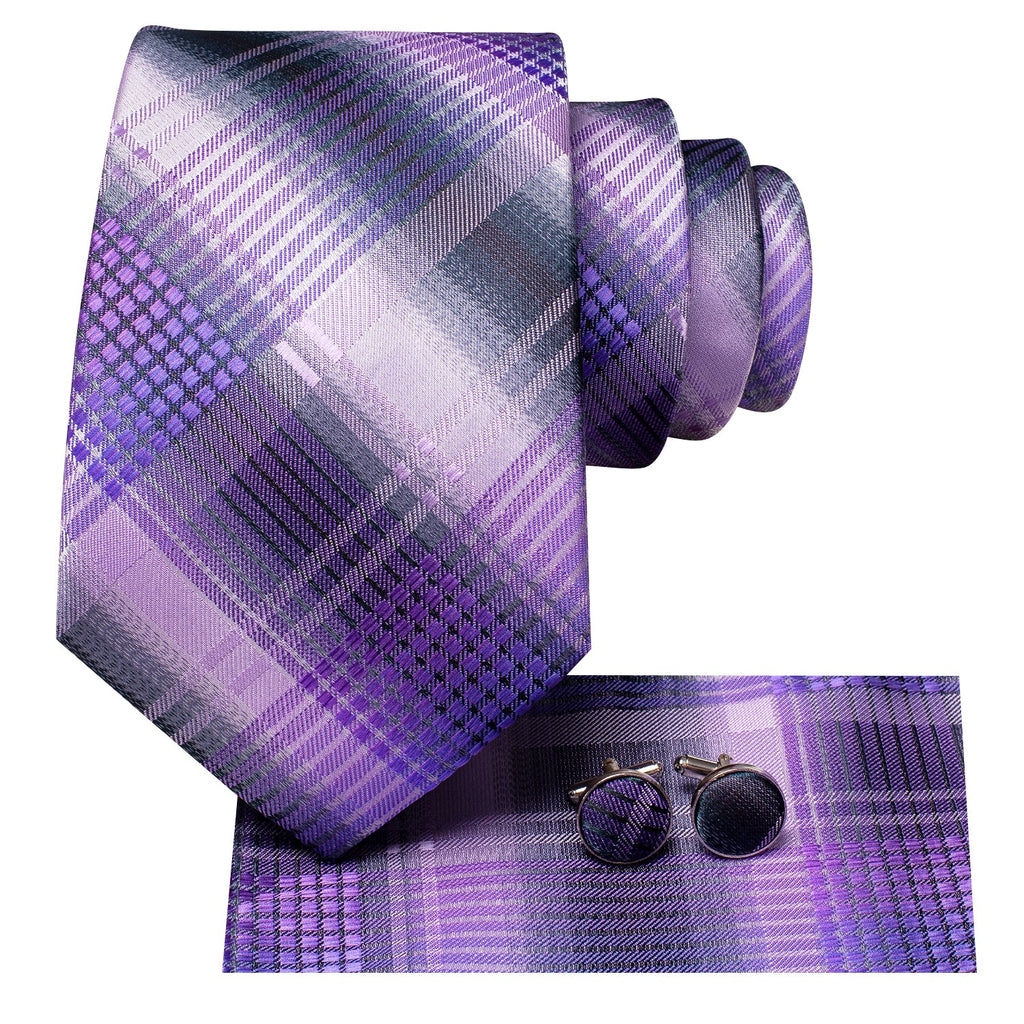 GentCrest Purple Plaid Tie Hanky Cufflinks Set - Image 3