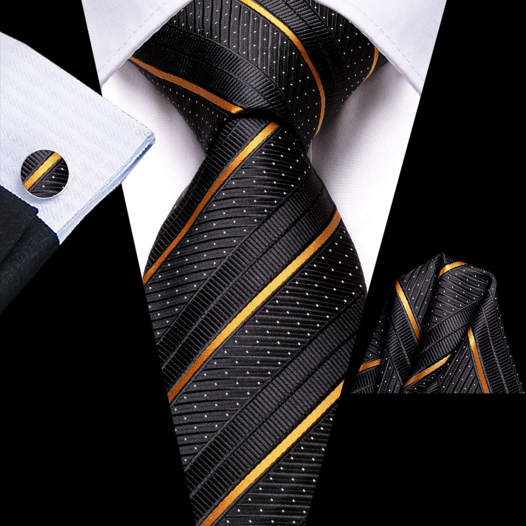 GentCrest Black Striped Tie Hanky Cufflinks Set - Image 1