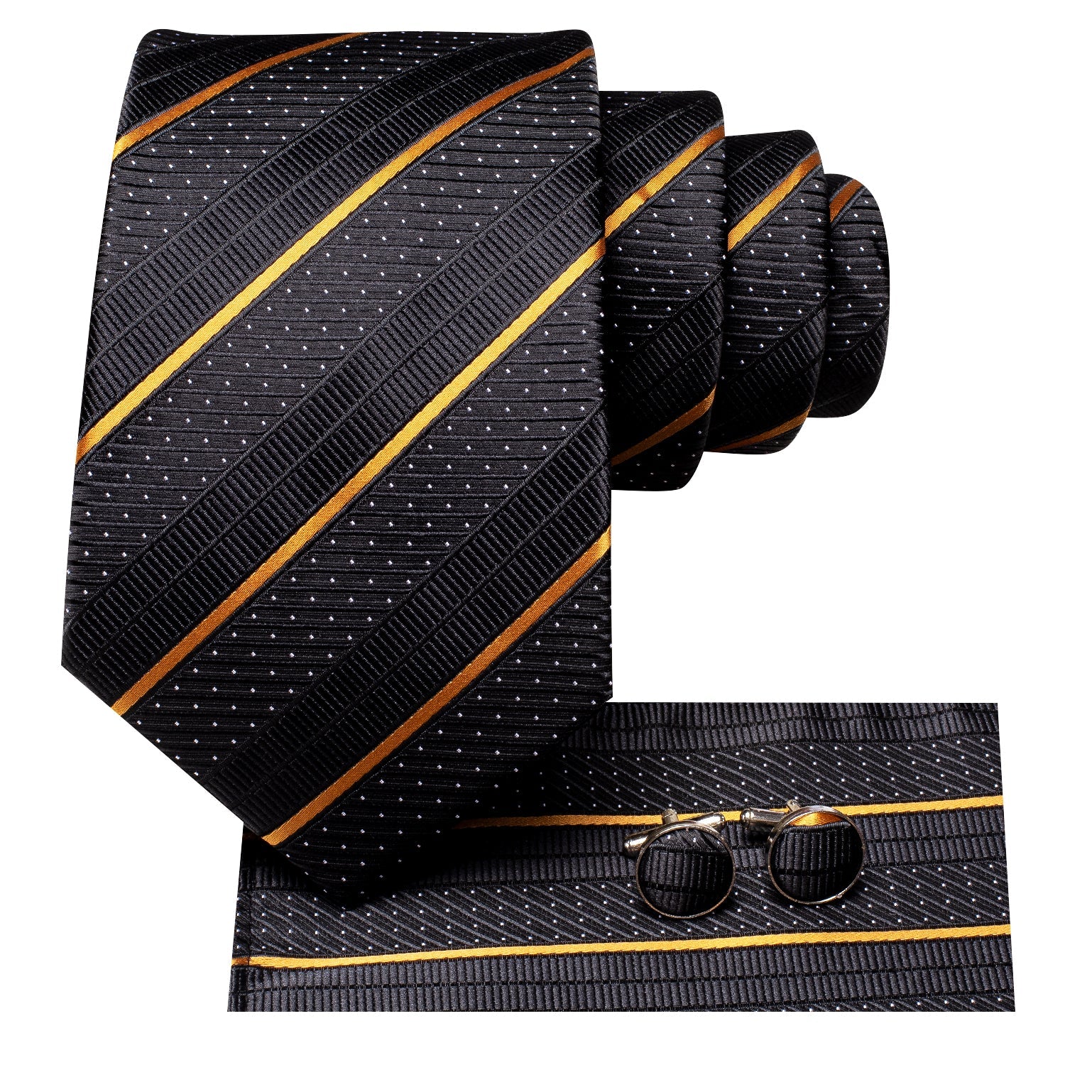 GentCrest Black Striped Tie Hanky Cufflinks Set - Image 3