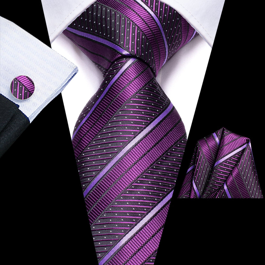 GentCrest Purple Striped Tie Hanky Cufflinks Set - Image 1