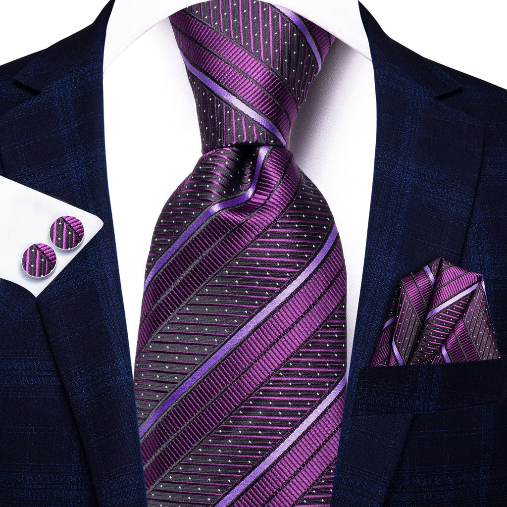 GentCrest Purple Striped Tie Hanky Cufflinks Set - Image 2