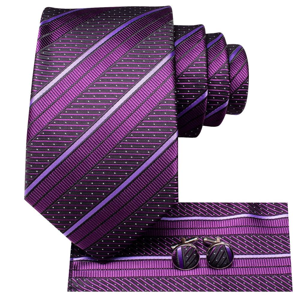 GentCrest Purple Striped Tie Hanky Cufflinks Set - Image 3
