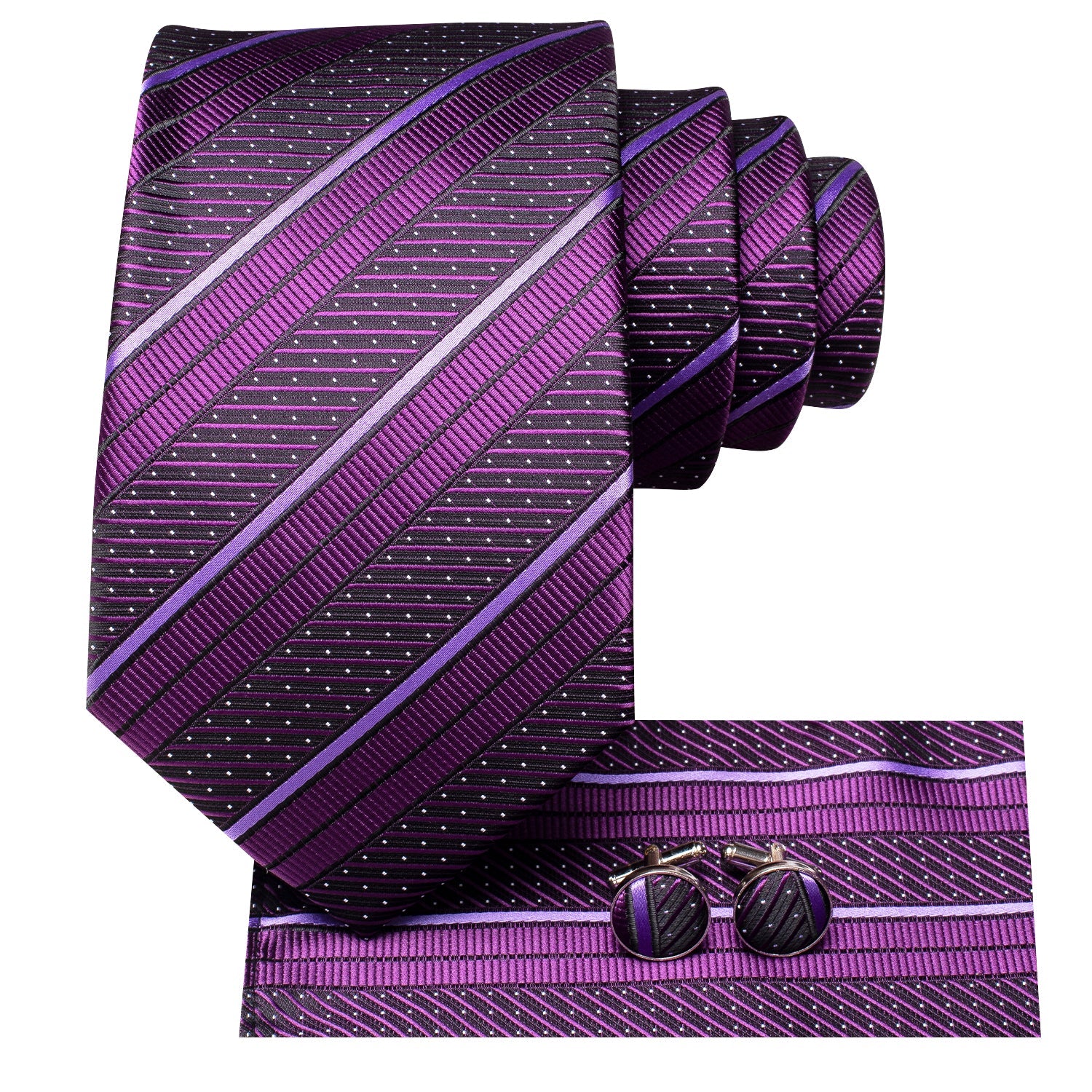 GentCrest Purple Striped Tie Hanky Cufflinks Set - Image 3