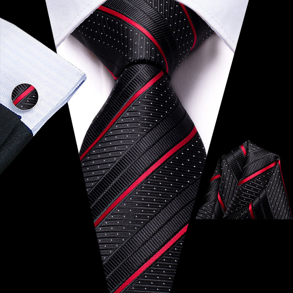 GentCrest Black Striped Tie Hanky Cufflinks Set - Image 1