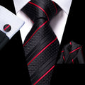 GentCrest Black Striped Tie Hanky Cufflinks Set - Image 1