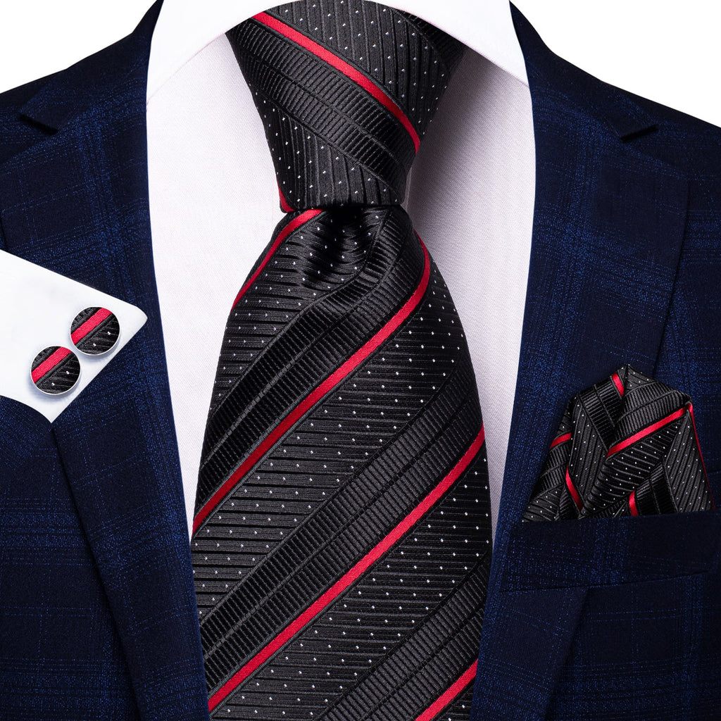 GentCrest Black Striped Tie Hanky Cufflinks Set - Image 2