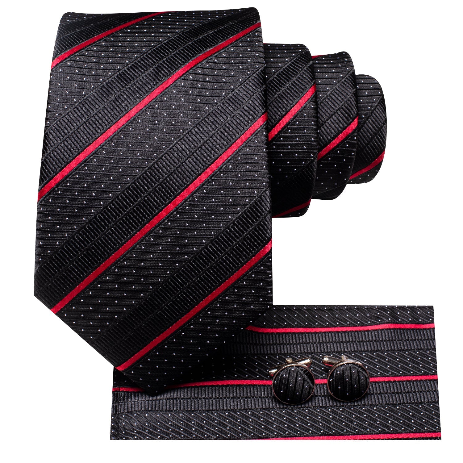 GentCrest Black Striped Tie Hanky Cufflinks Set - Image 3
