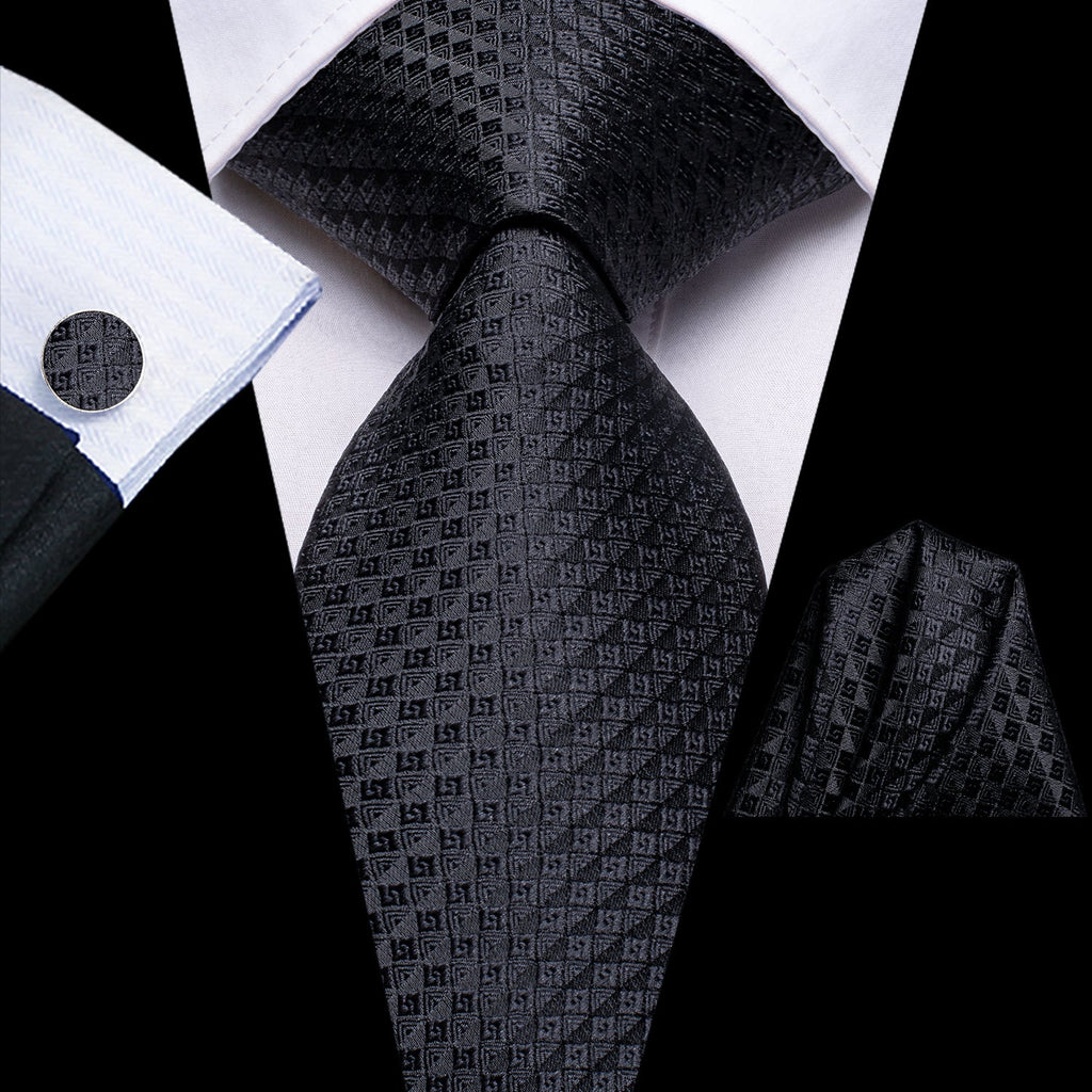GentCrest Black Plaid Tie Hanky Cufflinks Set - Image 1