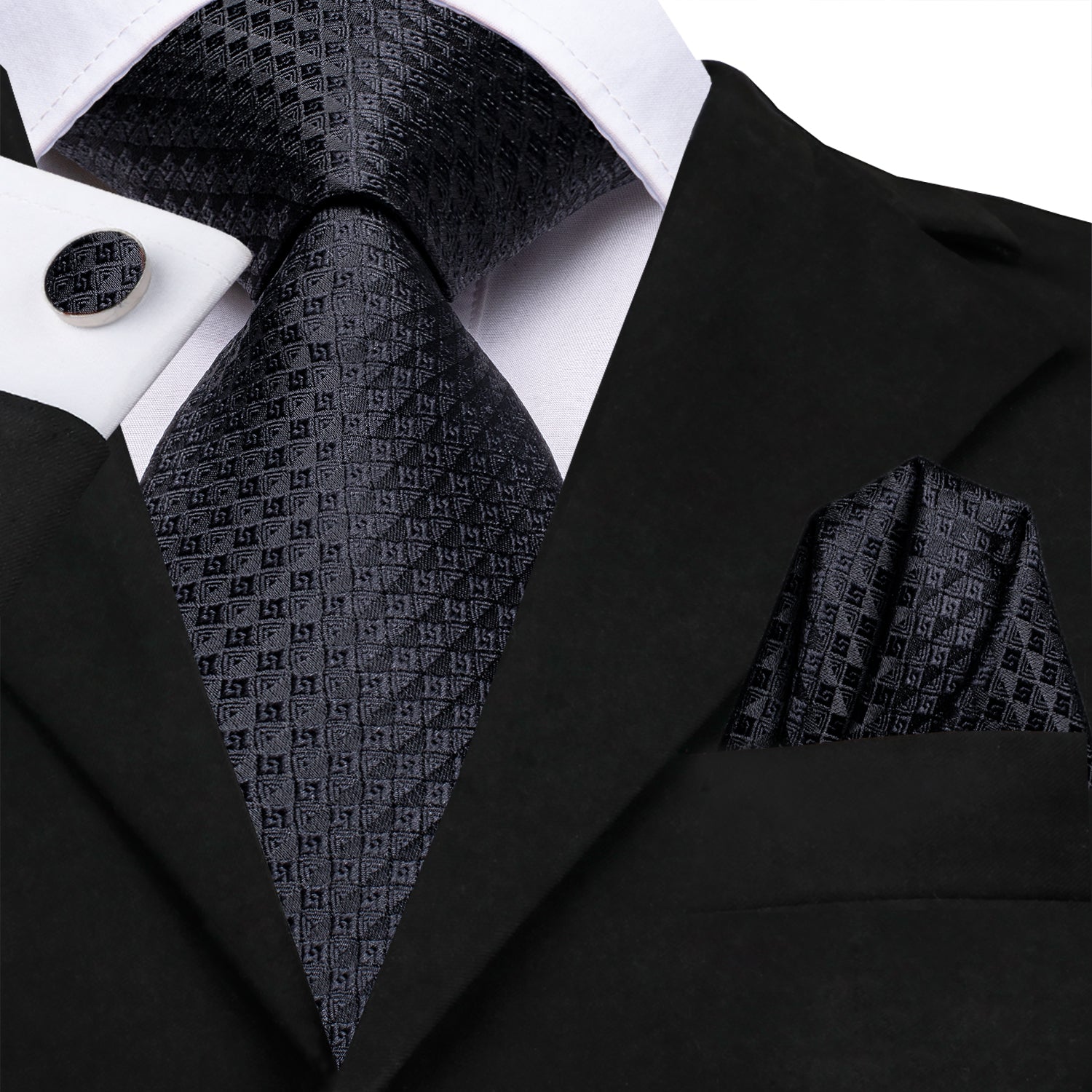 GentCrest Black Plaid Tie Hanky Cufflinks Set - Image 2