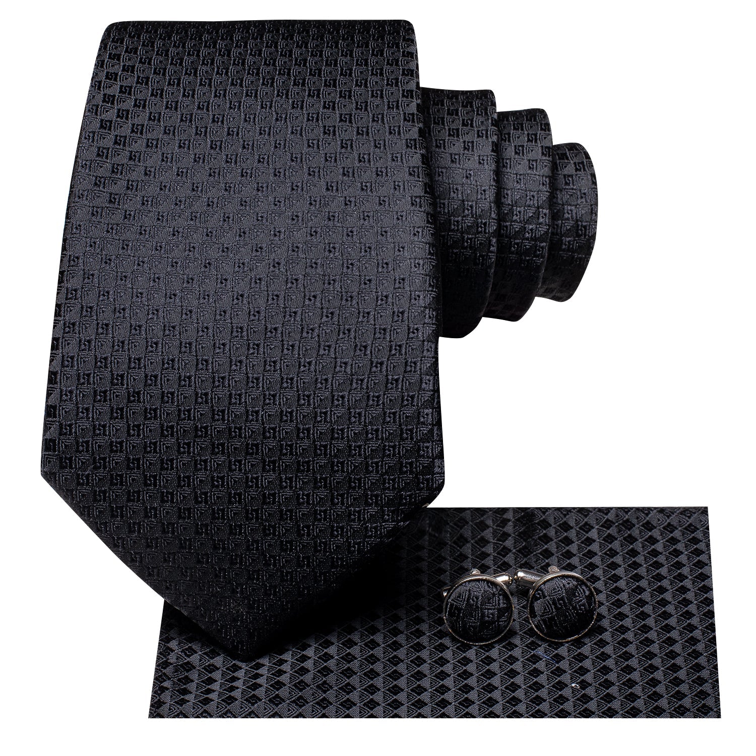 GentCrest Black Plaid Tie Hanky Cufflinks Set - Image 3